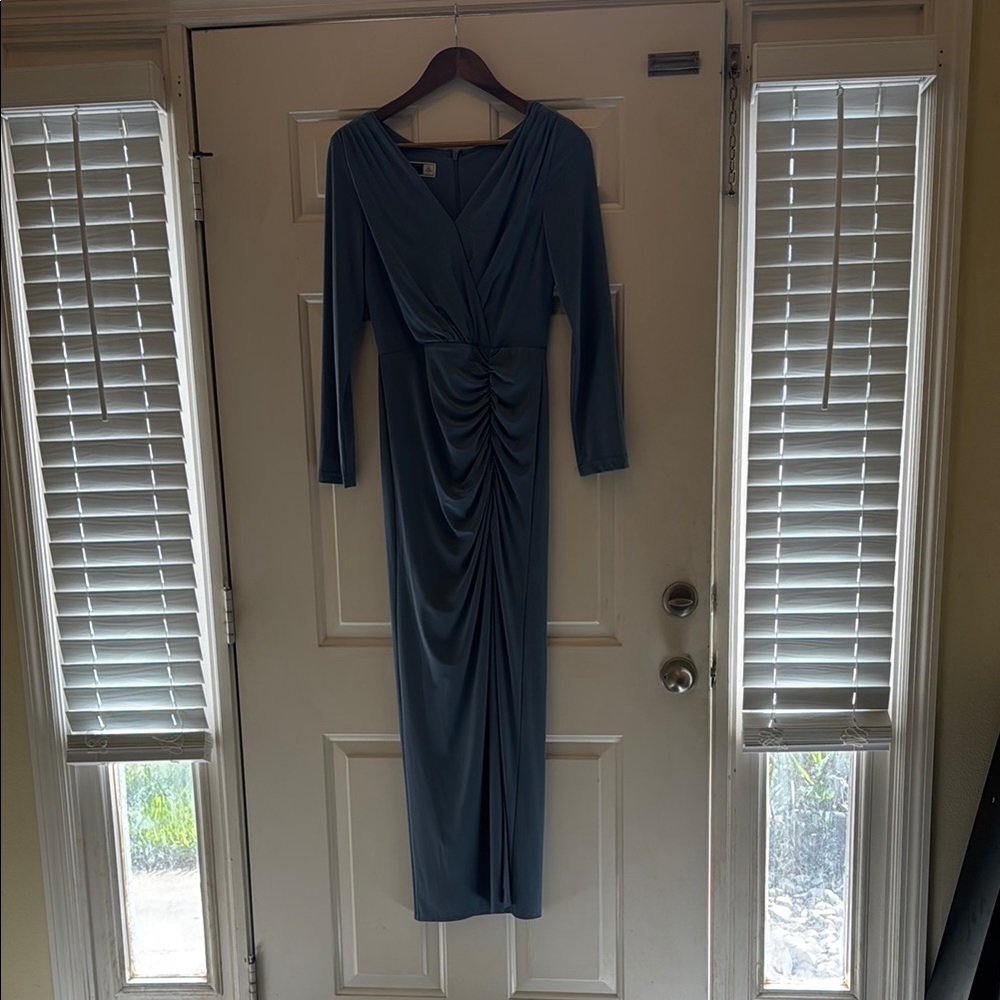 David's Bridal Blue Ruched Long Sleeve Bodycon Dress new w/o tag